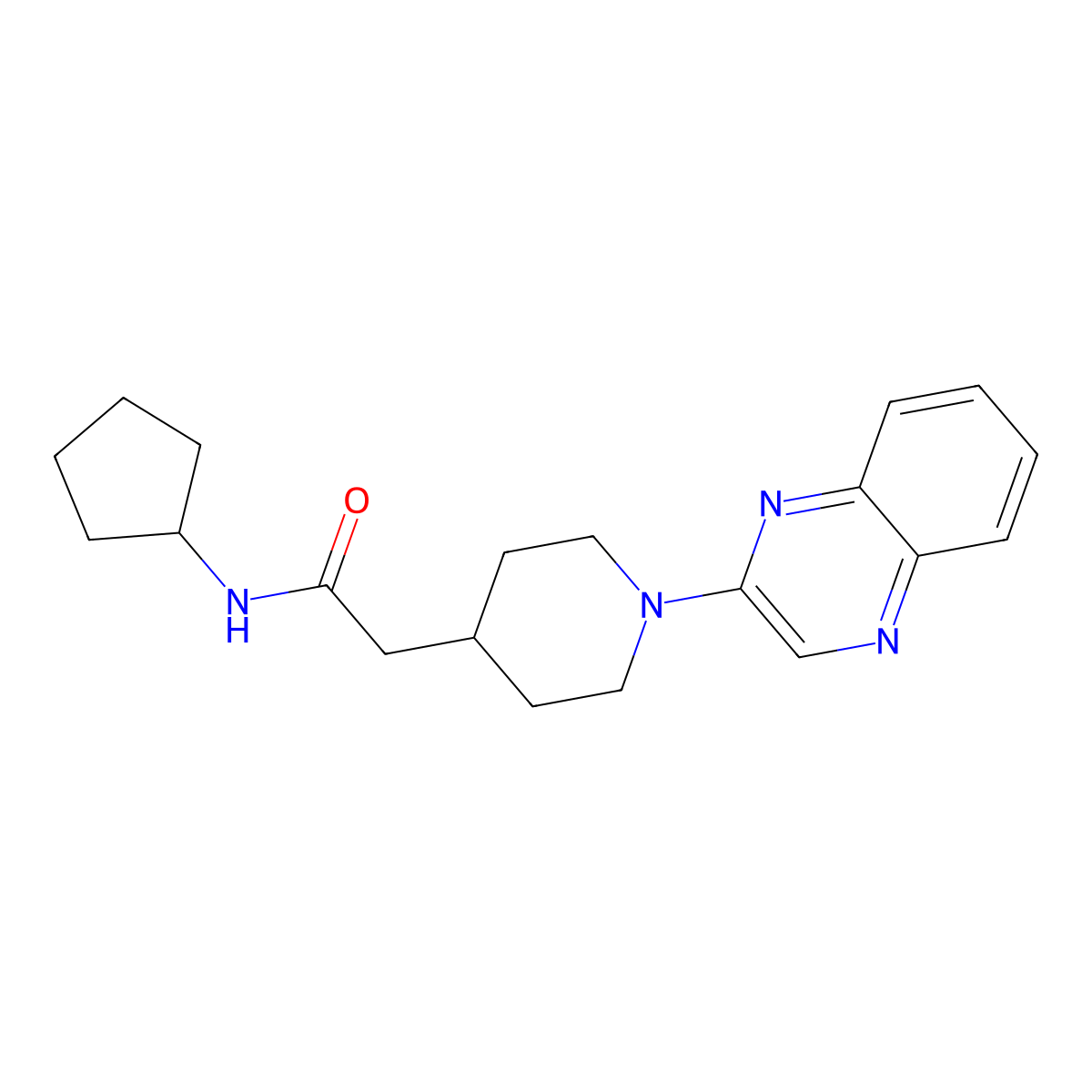 N-cyclopentyl-2-[1-(quinoxalin-2-yl)piperidin-4-yl]acetamide molecular structure, CAS 3054562-66-9