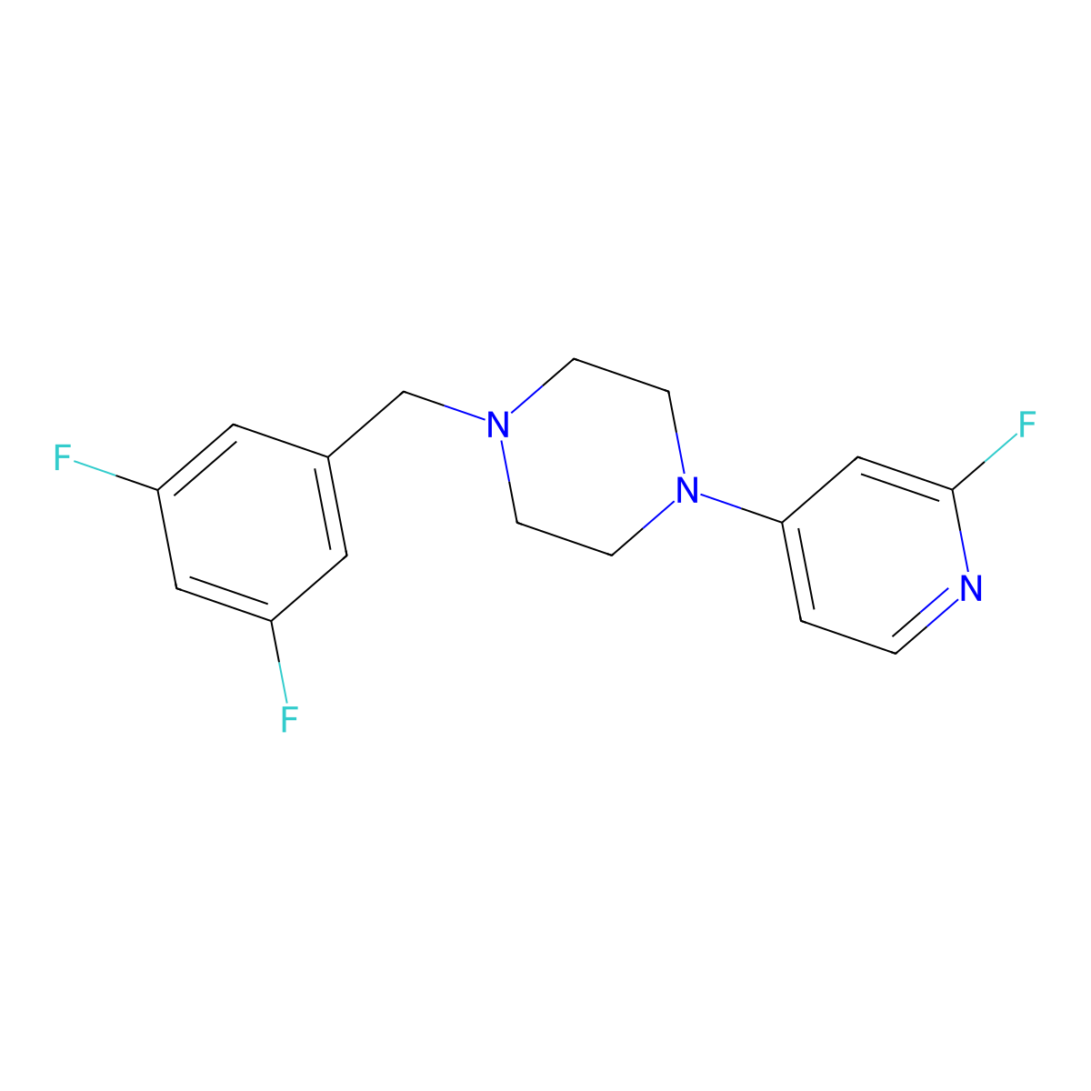 1-[(3,5-Difluorophenyl)methyl]-4-(2-fluoropyridin-4-yl)piperazine molecular structure, CAS 3054562-68-1