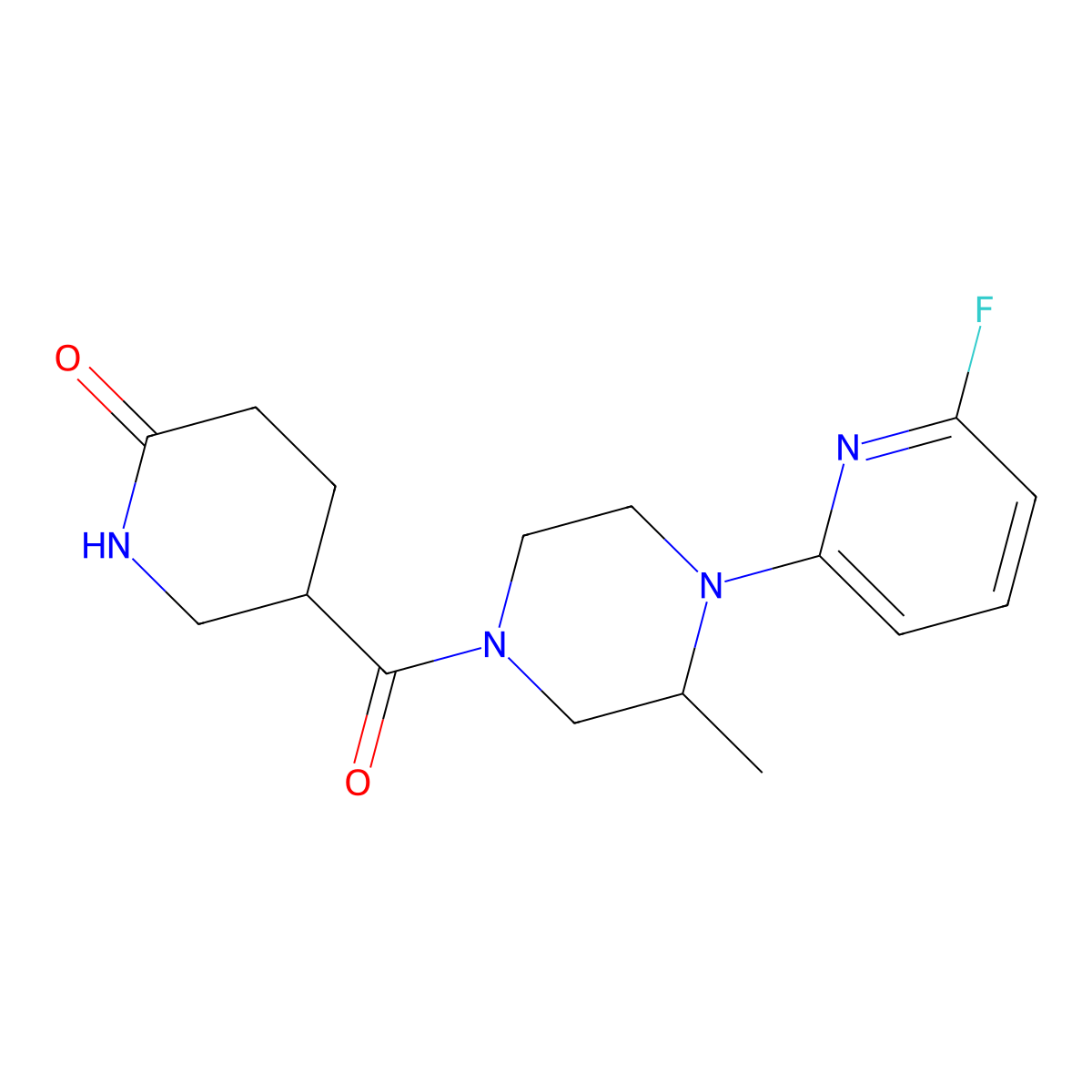 5-[4-(6-Fluoropyridin-2-yl)-3-methylpiperazine-1-carbonyl]piperidin-2-one molecular structure, CAS 3054562-70-5