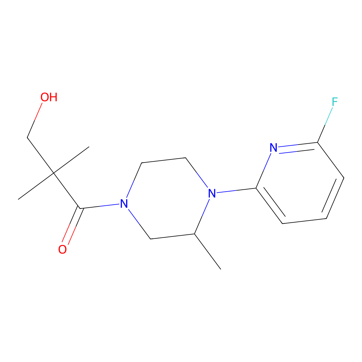 1-[4-(6-Fluoropyridin-2-yl)-3-methylpiperazin-1-yl]-3-hydroxy-2,2-dimethylpropan-1-one molecular structure, CAS 3054562-74-9