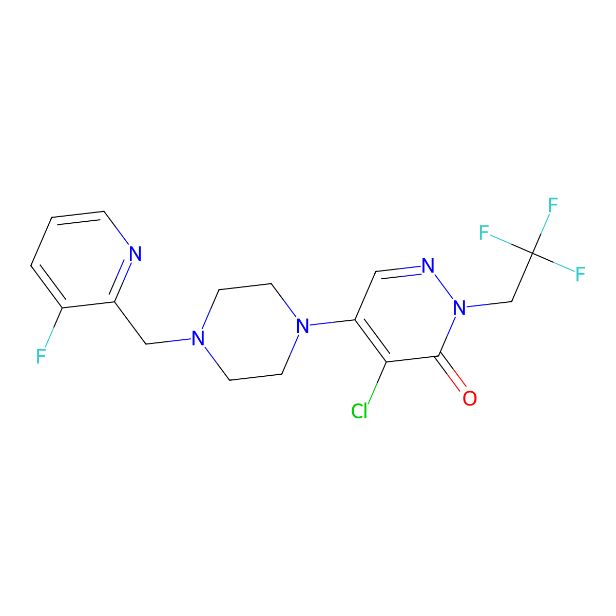 4-{4-[5-Chloro-6-oxo-1-(2,2,2-trifluoroethyl)-1,6-dihydropyridazin-4-yl]piperazin-1-yl}pyridine-2-carbonitrile molecular structure, CAS 3054562-89-6