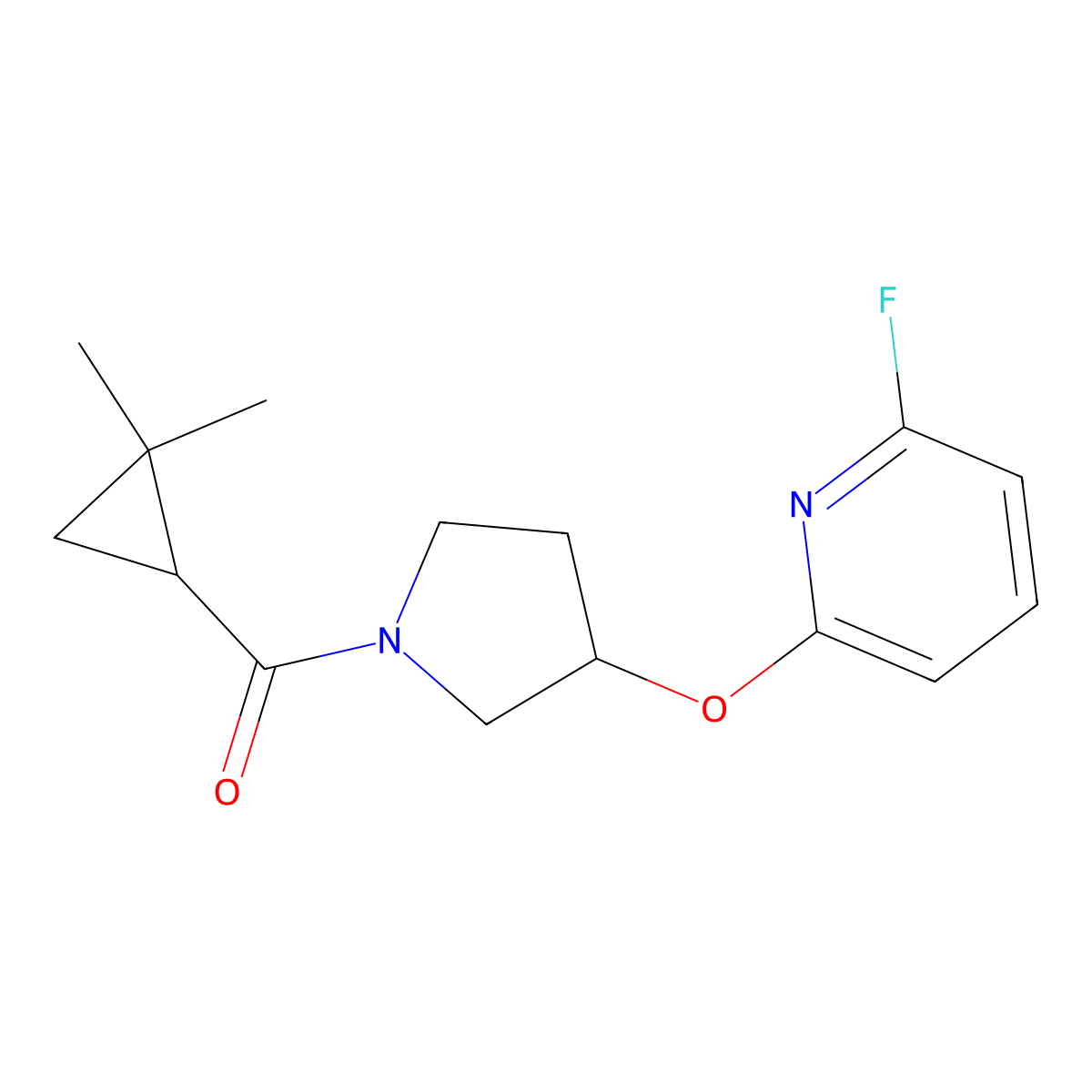 2-{[1-(2,2-Dimethylcyclopropanecarbonyl)pyrrolidin-3-yl]oxy}-6-fluoropyridine molecular structure, CAS 3054562-90-9