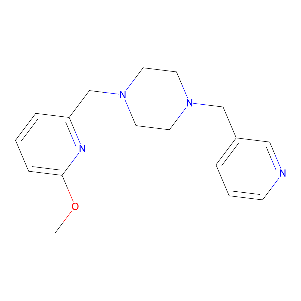 1-[(6-Methoxypyridin-2-yl)methyl]-4-[(pyridin-3-yl)methyl]piperazine molecular structure, CAS 3054563-06-0