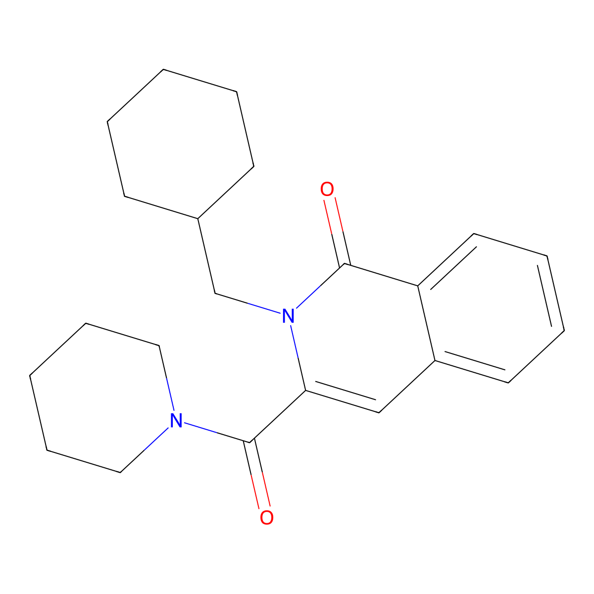 2-(Cyclohexylmethyl)-3-(piperidine-1-carbonyl)-1,2-dihydroisoquinolin-1-one molecular structure, CAS 3054563-07-1