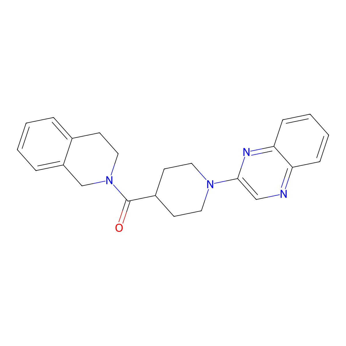 2-[4-(1,2,3,4-Tetrahydroisoquinoline-2-carbonyl)piperidin-1-yl]quinoxaline molecular structure, CAS 3054563-15-1