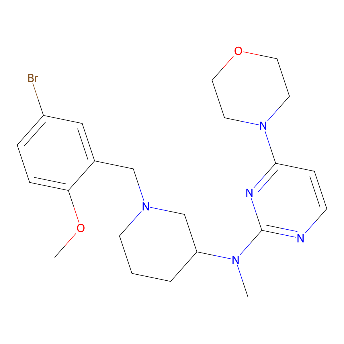N-{1-[(5-bromo-2-methoxyphenyl)methyl]piperidin-3-yl}-N-methyl-4-(morpholin-4-yl)pyrimidin-2-amine molecular structure, CAS 3054563-17-3