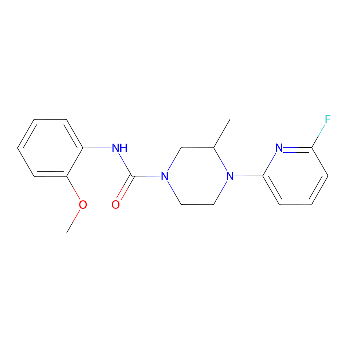 4-(6-fluoropyridin-2-yl)-N-(2-methoxyphenyl)-3-methylpiperazine-1-carboxamide molecular structure, CAS 3054563-20-8