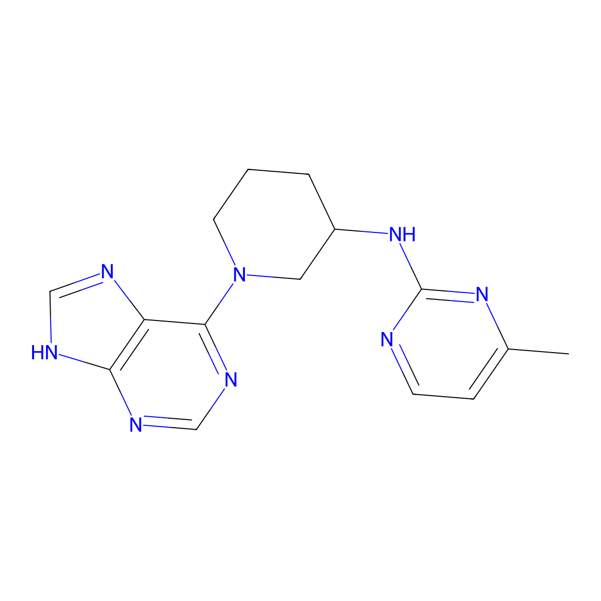 4-methyl-N-[1-(9H-purin-6-yl)piperidin-3-yl]pyrimidin-2-amine molecular structure, CAS 3054563-21-9