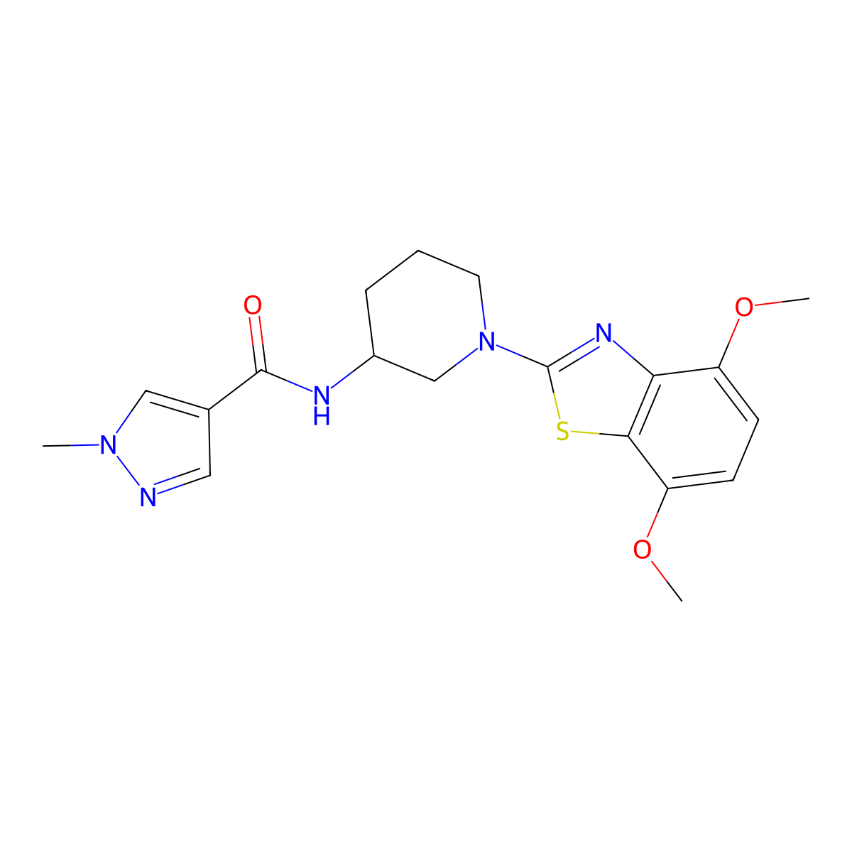 N-[1-(4,7-dimethoxy-1,3-benzothiazol-2-yl)piperidin-3-yl]-1-methyl-1H-pyrazole-4-carboxamide molecular structure, CAS 3054563-24-2