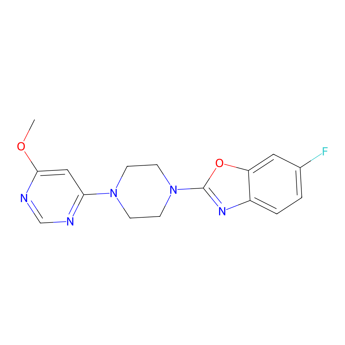6-Fluoro-2-[4-(6-methoxypyrimidin-4-yl)piperazin-1-yl]-1,3-benzoxazole molecular structure, CAS 3054563-26-4