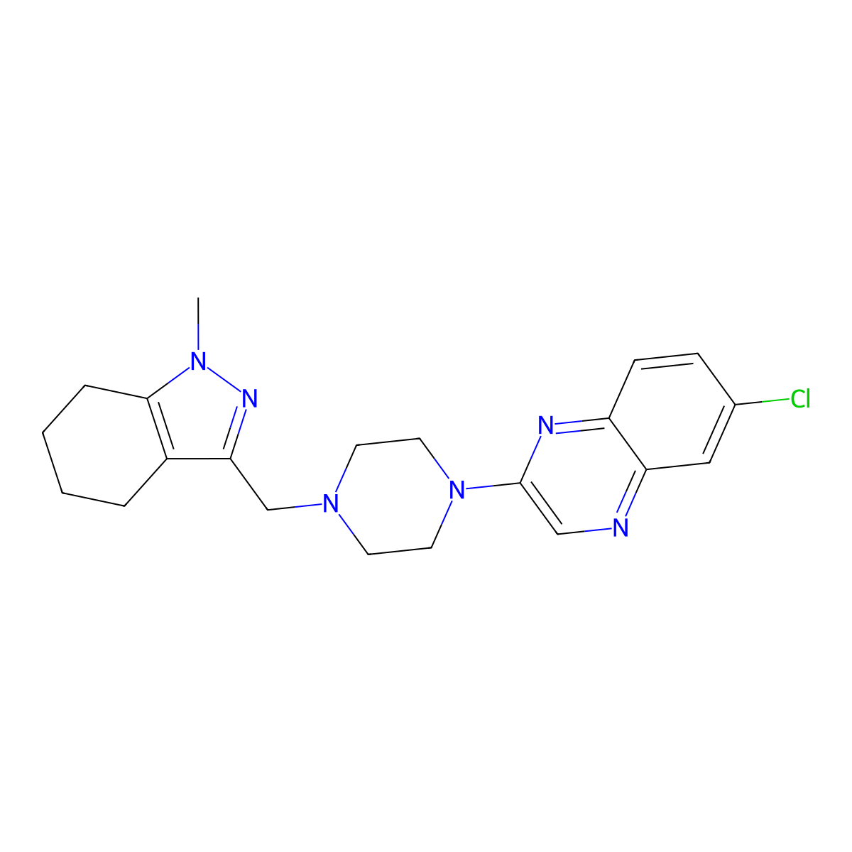 6-chloro-2-{4-[(1-methyl-4,5,6,7-tetrahydro-1H-indazol-3-yl)methyl]piperazin-1-yl}quinoxaline molecular structure, CAS 3054563-27-5
