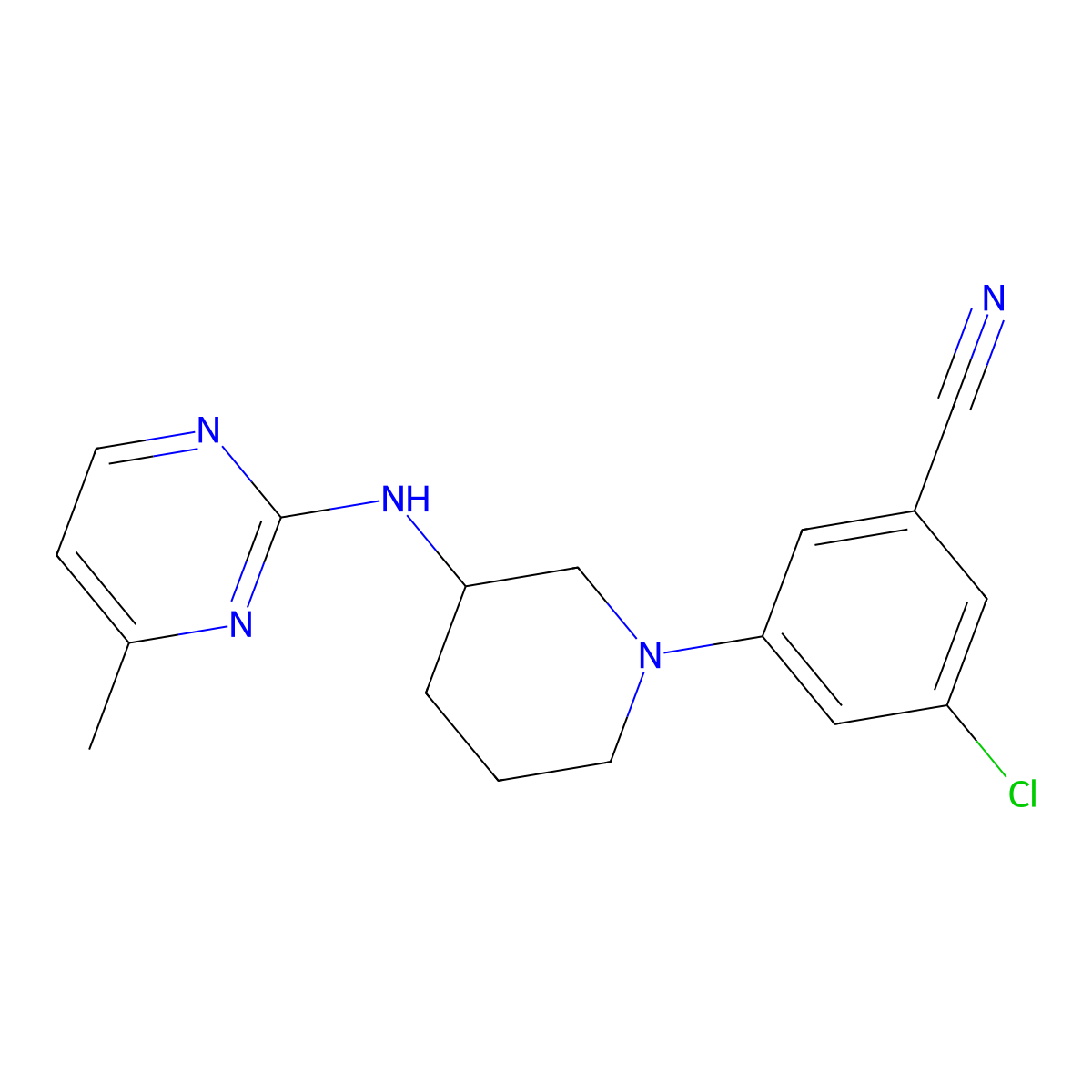 3-Chloro-5-{3-[(4-methylpyrimidin-2-yl)amino]piperidin-1-yl}benzonitrile molecular structure, CAS 3054563-28-6