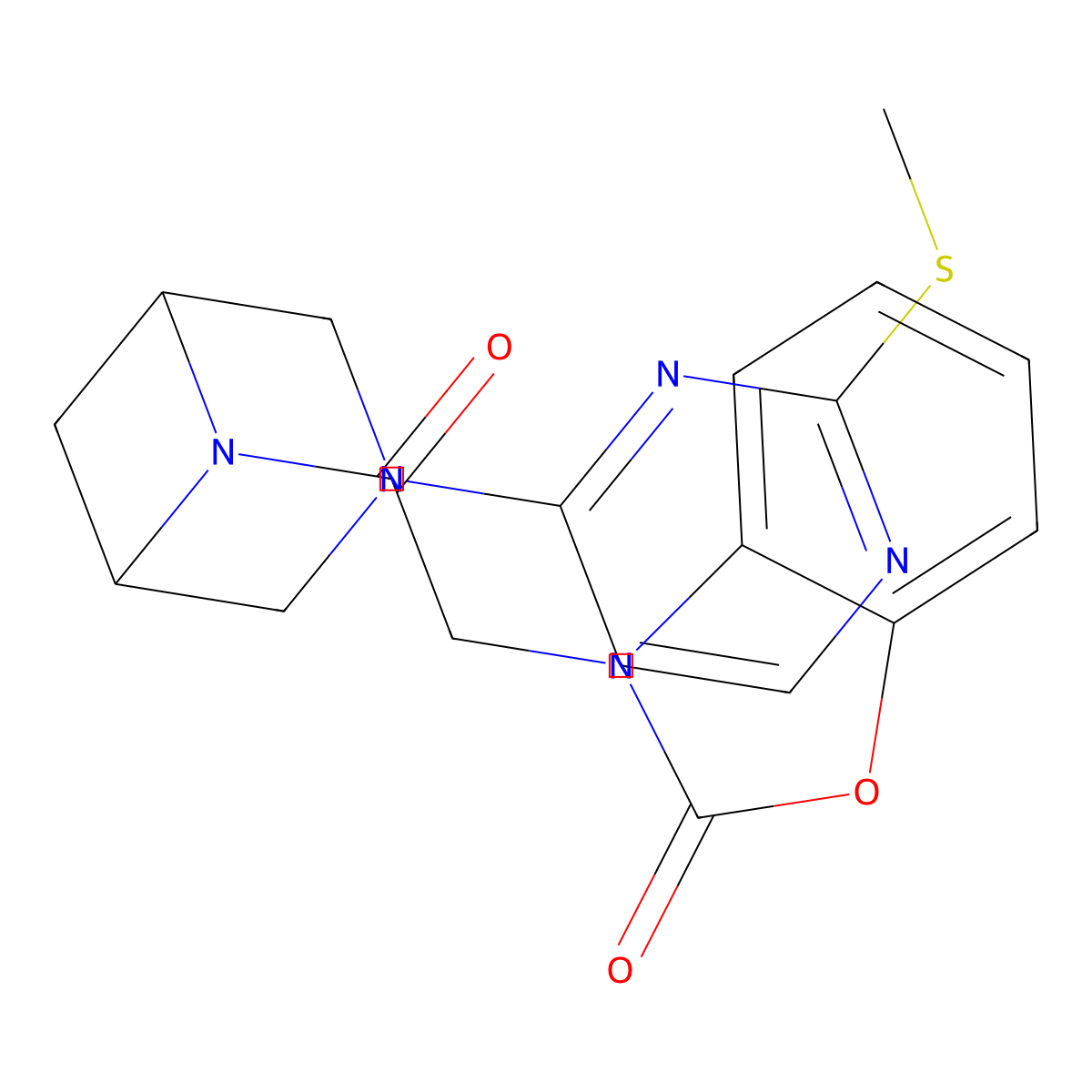 3-(2-{3-[2-(Methylsulfanyl)pyrimidin-4-yl]-3,6-diazabicyclo[3.1.1]heptan-6-yl}-2-oxoethyl)-2,3-dihydro-1,3-benzoxazol-2-one molecular structure, CAS 3054563-33-3
