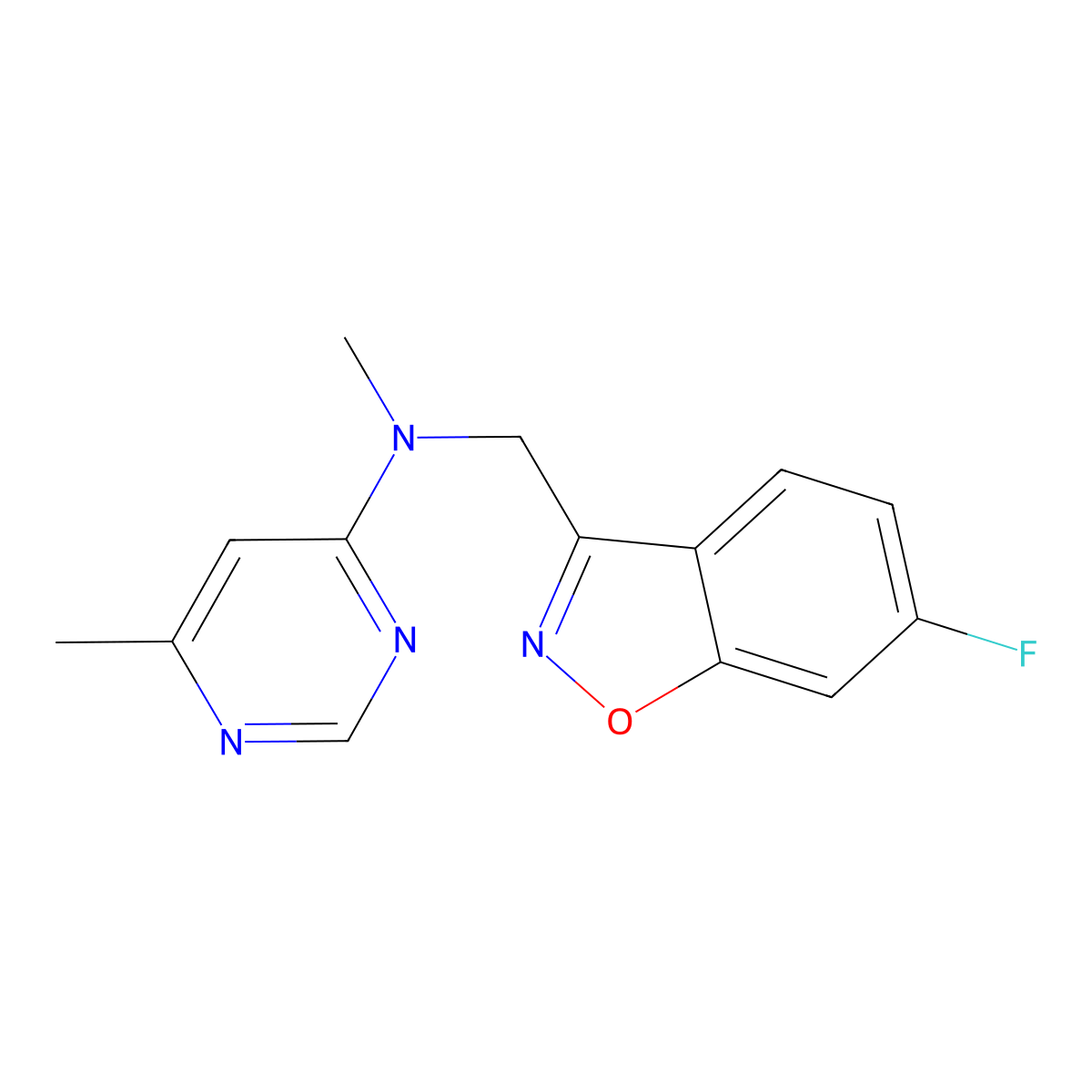 N-[(6-fluoro-1,2-benzoxazol-3-yl)methyl]-N,6-dimethylpyrimidin-4-amine molecular structure, CAS 3054563-38-8
