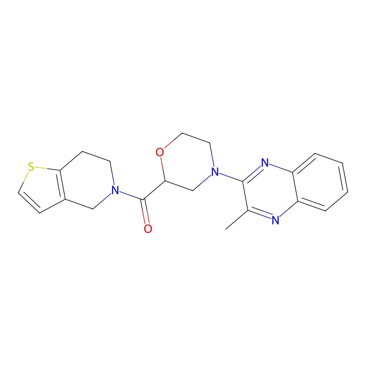 2-methyl-3-(2-{4H,5H,6H,7H-thieno[3,2-c]pyridine-5-carbonyl}morpholin-4-yl)quinoxaline molecular structure, CAS 3054563-42-4