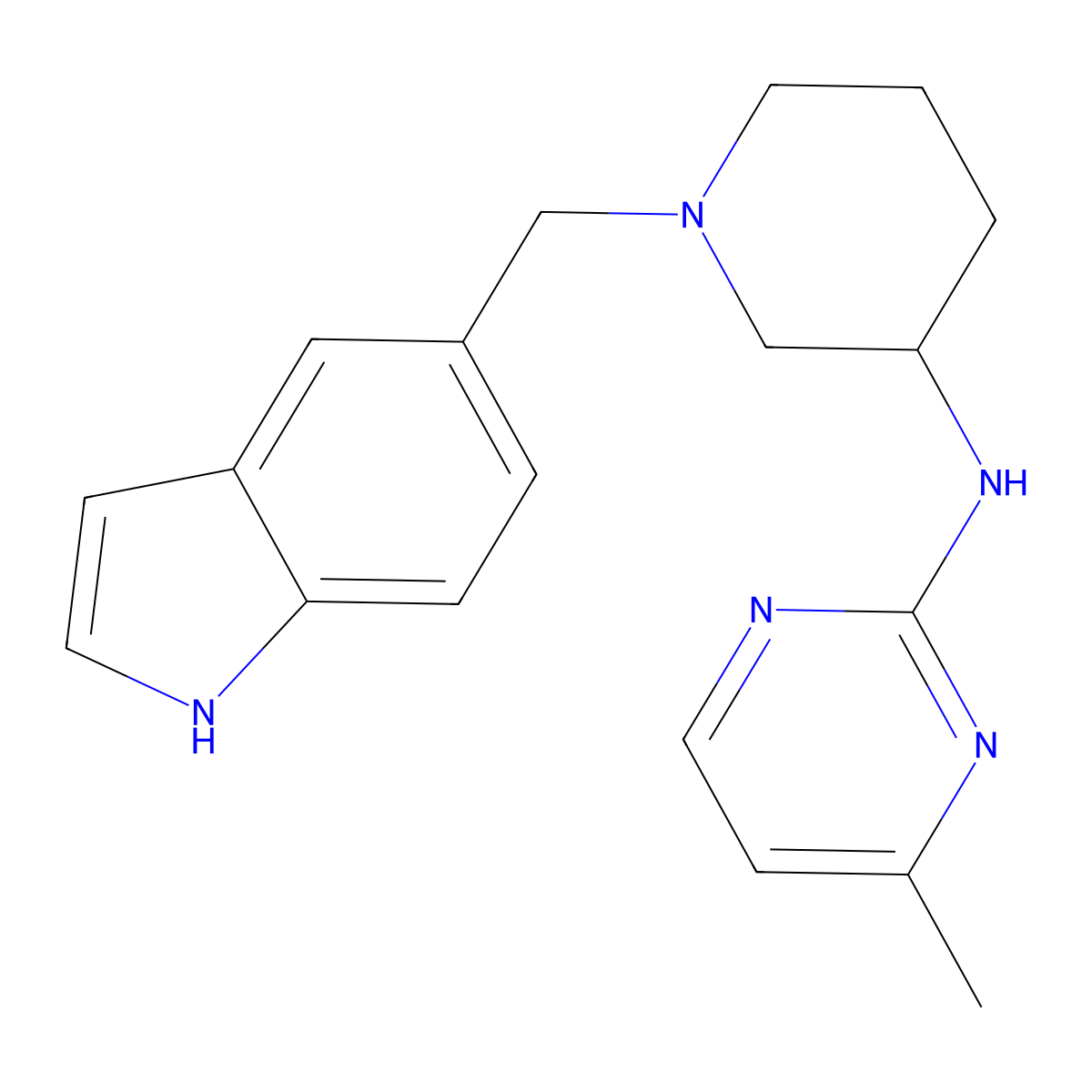 N-{1-[(1H-indol-5-yl)methyl]piperidin-3-yl}-4-methylpyrimidin-2-amine molecular structure, CAS 3054563-52-6