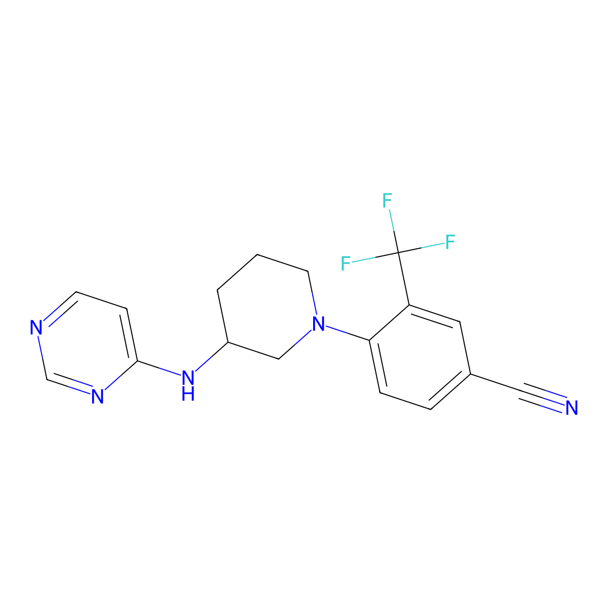 4-{3-[(Pyrimidin-4-yl)amino]piperidin-1-yl}-3-(trifluoromethyl)benzonitrile molecular structure, CAS 3054563-53-7