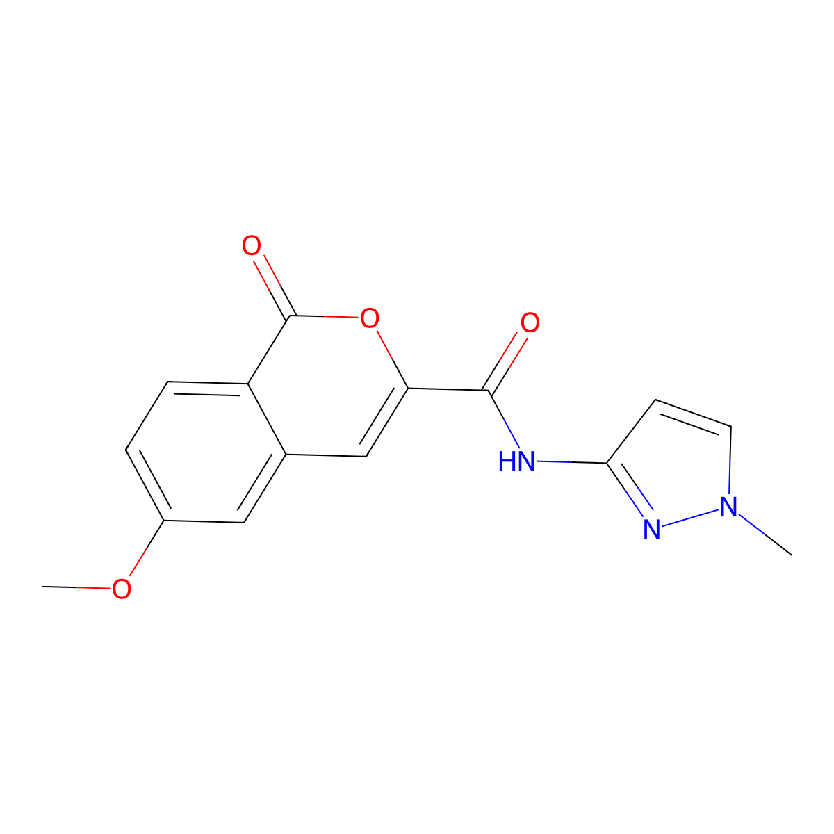 6-methoxy-N-(1-methylpyrazol-3-yl)-1-oxoisochromene-3-carboxamide molecular structure, CAS 3054563-54-8