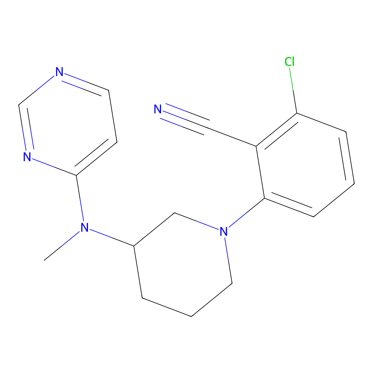 2-Chloro-6-[3-[methyl(pyrimidin-4-yl)amino]piperidin-1-yl]benzonitrile molecular structure, CAS 3054563-56-0