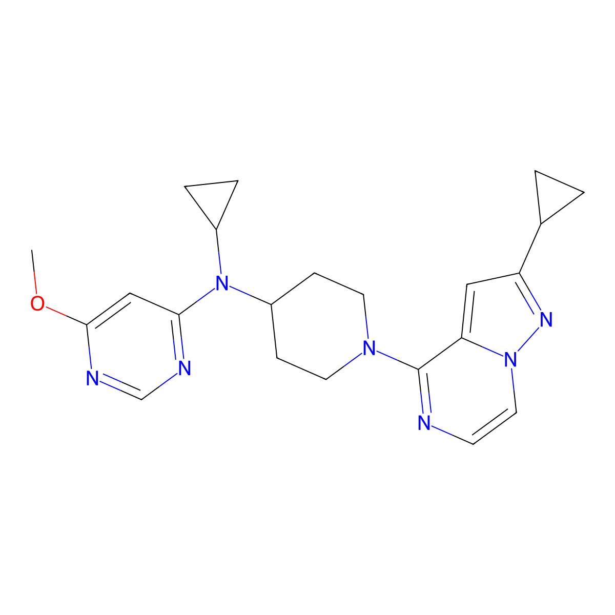 N-cyclopropyl-N-(1-{2-cyclopropylpyrazolo[1,5-a]pyrazin-4-yl}piperidin-4-yl)-6-methoxypyrimidin-4-amine molecular structure, CAS 3054563-67-3