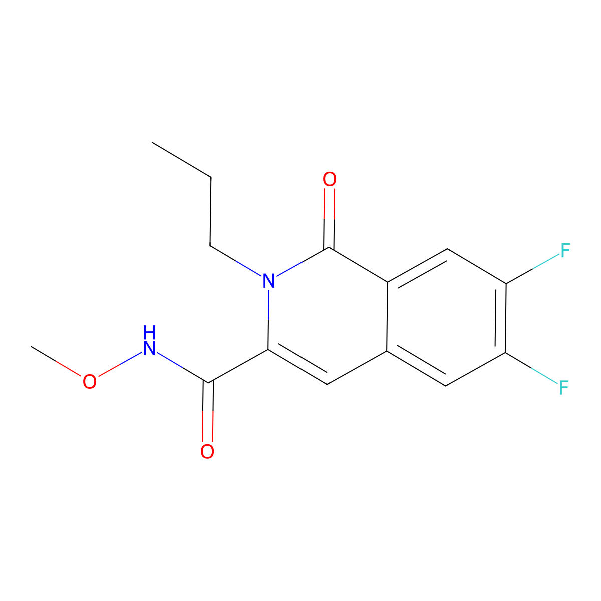 6,7-difluoro-N-methoxy-1-oxo-2-propyl-1,2-dihydroisoquinoline-3-carboxamide molecular structure, CAS 3054563-69-5