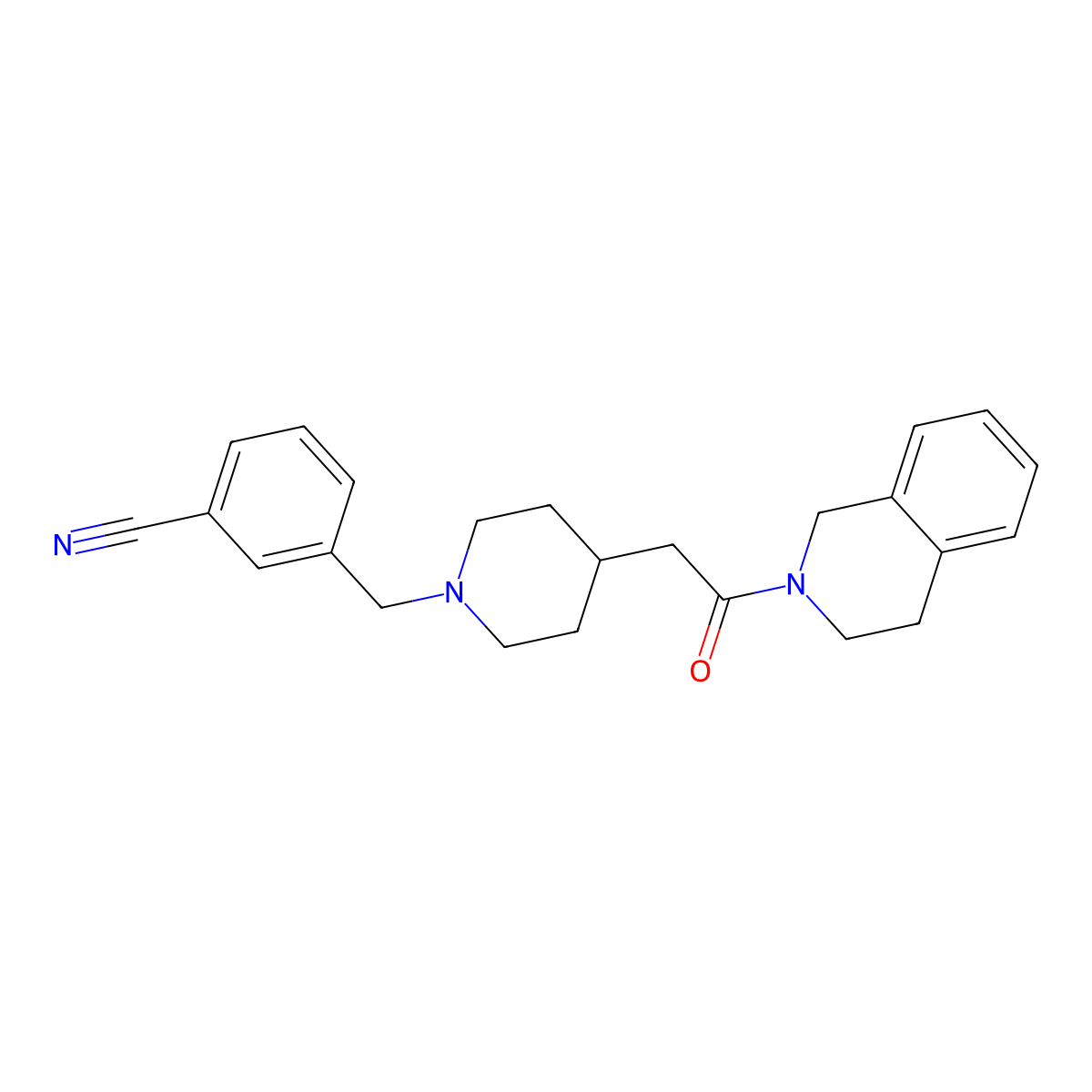 3-({4-[2-Oxo-2-(1,2,3,4-tetrahydroisoquinolin-2-yl)ethyl]piperidin-1-yl}methyl)benzonitrile molecular structure, CAS 3054563-72-0