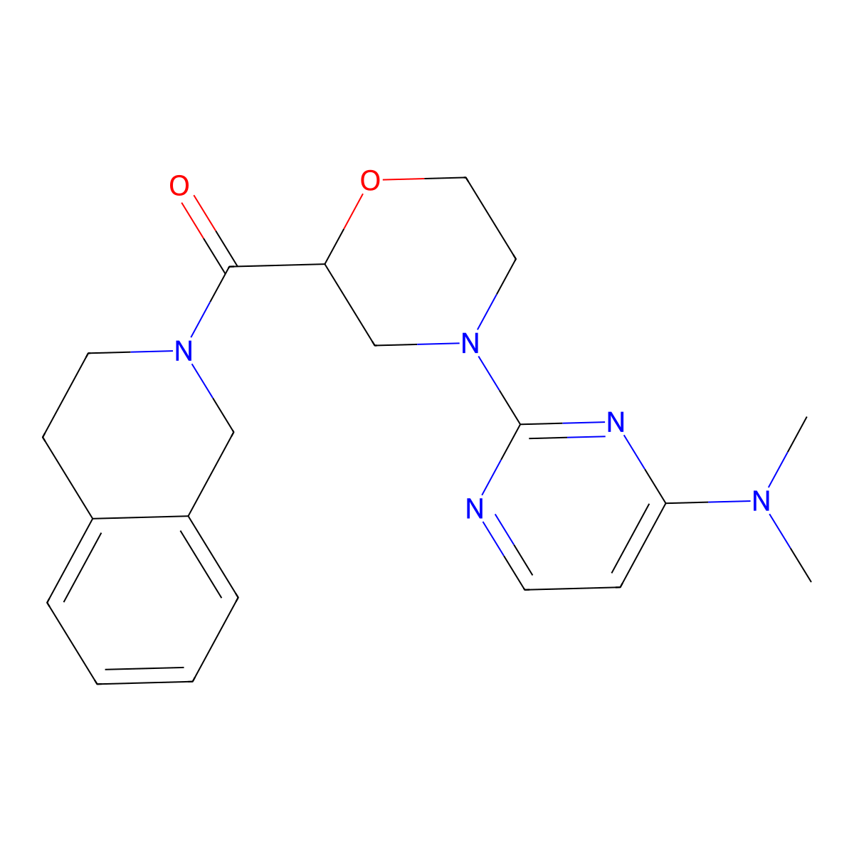 N,N-dimethyl-2-[2-(1,2,3,4-tetrahydroisoquinoline-2-carbonyl)morpholin-4-yl]pyrimidin-4-amine molecular structure, CAS 3054563-74-2