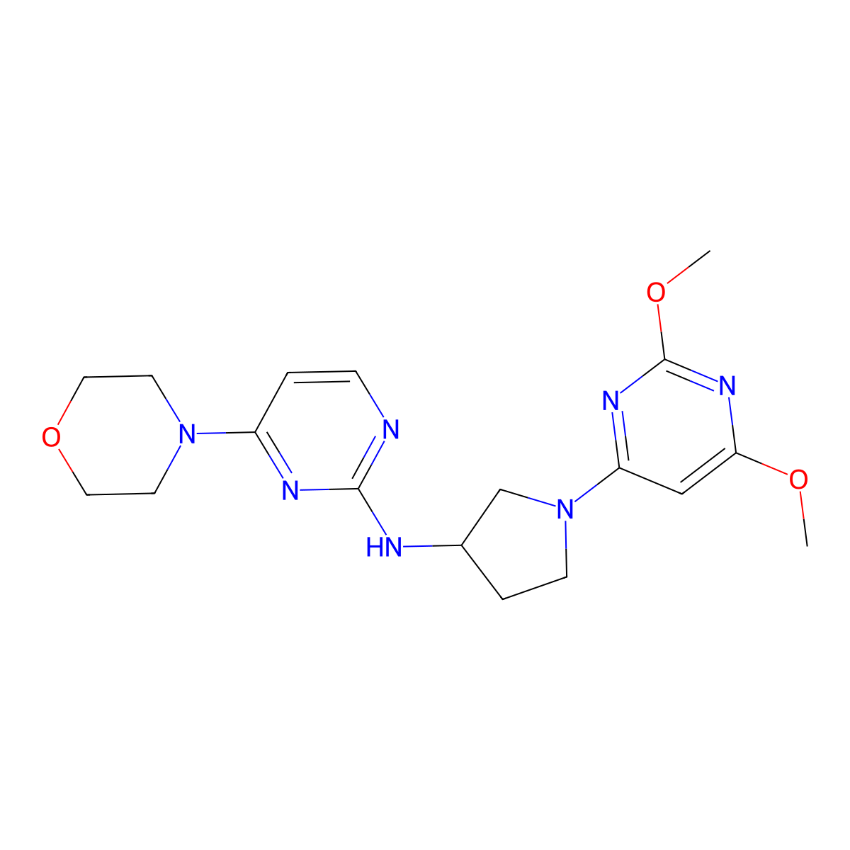 N-[1-(2,6-dimethoxypyrimidin-4-yl)pyrrolidin-3-yl]-4-(morpholin-4-yl)pyrimidin-2-amine molecular structure, CAS 3054563-75-3