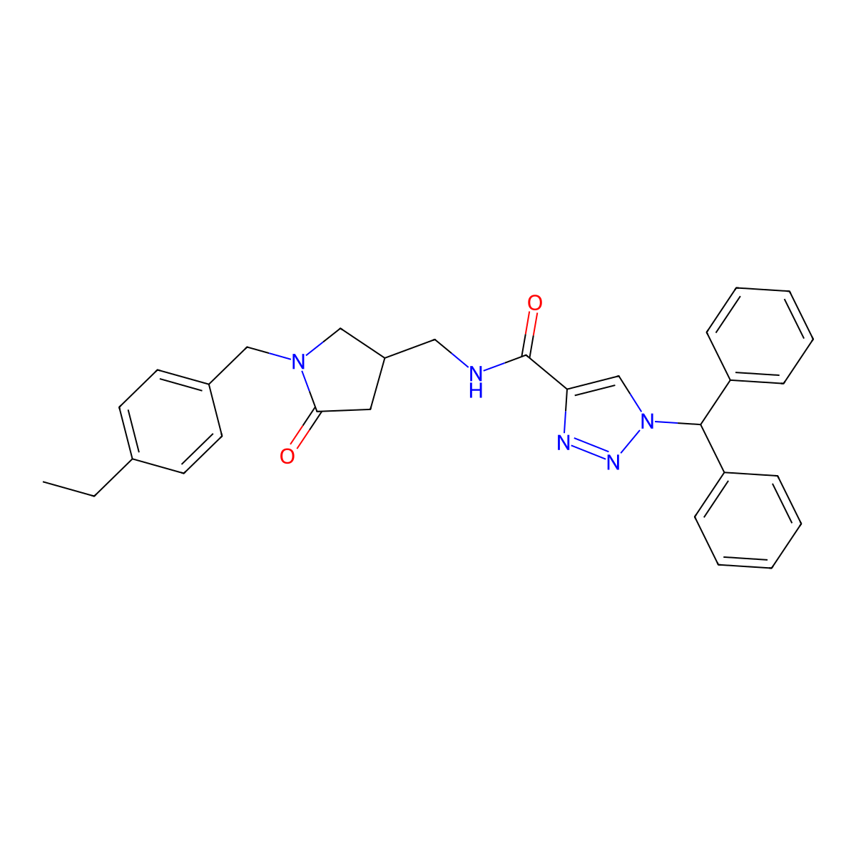 1-(diphenylmethyl)-N-({1-[(4-ethylphenyl)methyl]-5-oxopyrrolidin-3-yl}methyl)-1H-1,2,3-triazole-4-carboxamide molecular structure, CAS 3054563-77-5