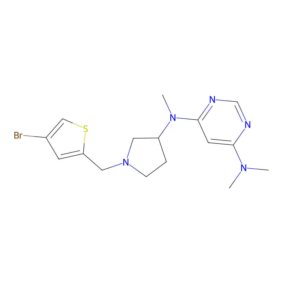 N4-{1-[(4-bromothiophen-2-yl)methyl]pyrrolidin-3-yl}-N4,N6,N6-trimethylpyrimidine-4,6-diamine molecular structure, CAS 3054563-80-0