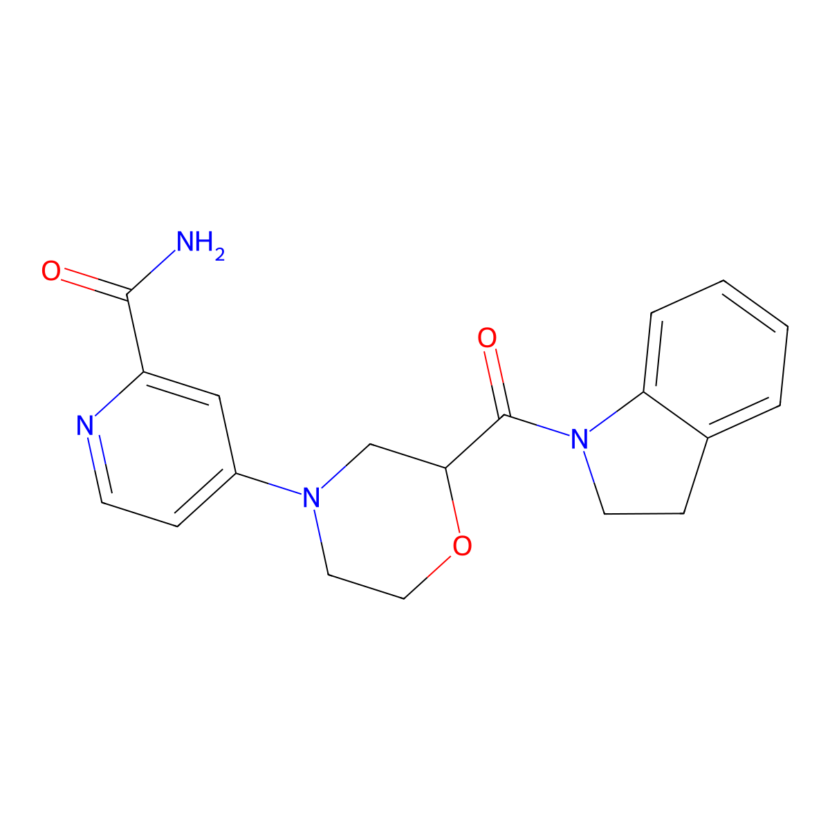 4-[2-(2,3-dihydro-1H-indole-1-carbonyl)morpholin-4-yl]pyridine-2-carboxamide molecular structure, CAS 3054563-82-2