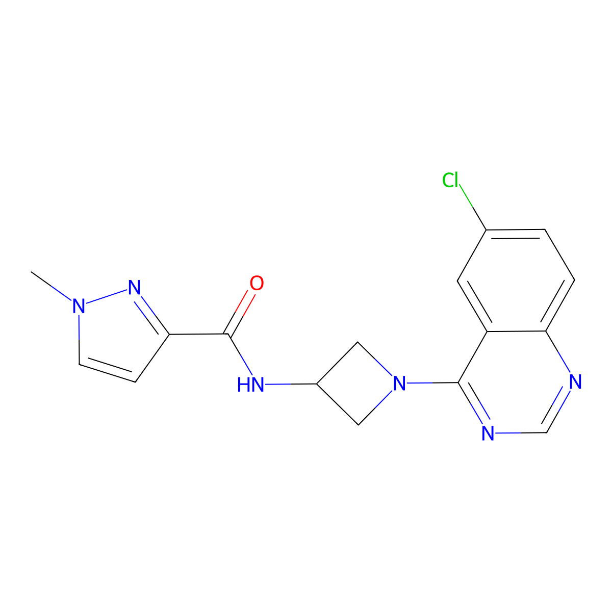 N-[1-(6-chloroquinazolin-4-yl)azetidin-3-yl]-1-methyl-1H-pyrazole-3-carboxamide molecular structure, CAS 3054563-84-4