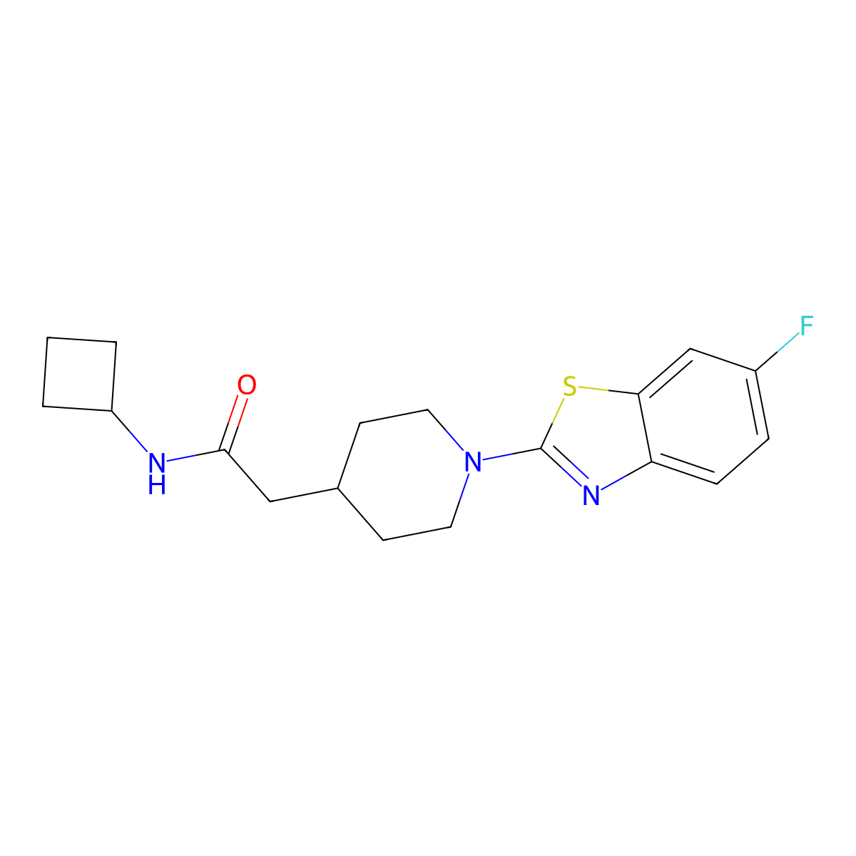 N-cyclobutyl-2-[1-(6-fluoro-1,3-benzothiazol-2-yl)piperidin-4-yl]acetamide molecular structure, CAS 3054563-87-7