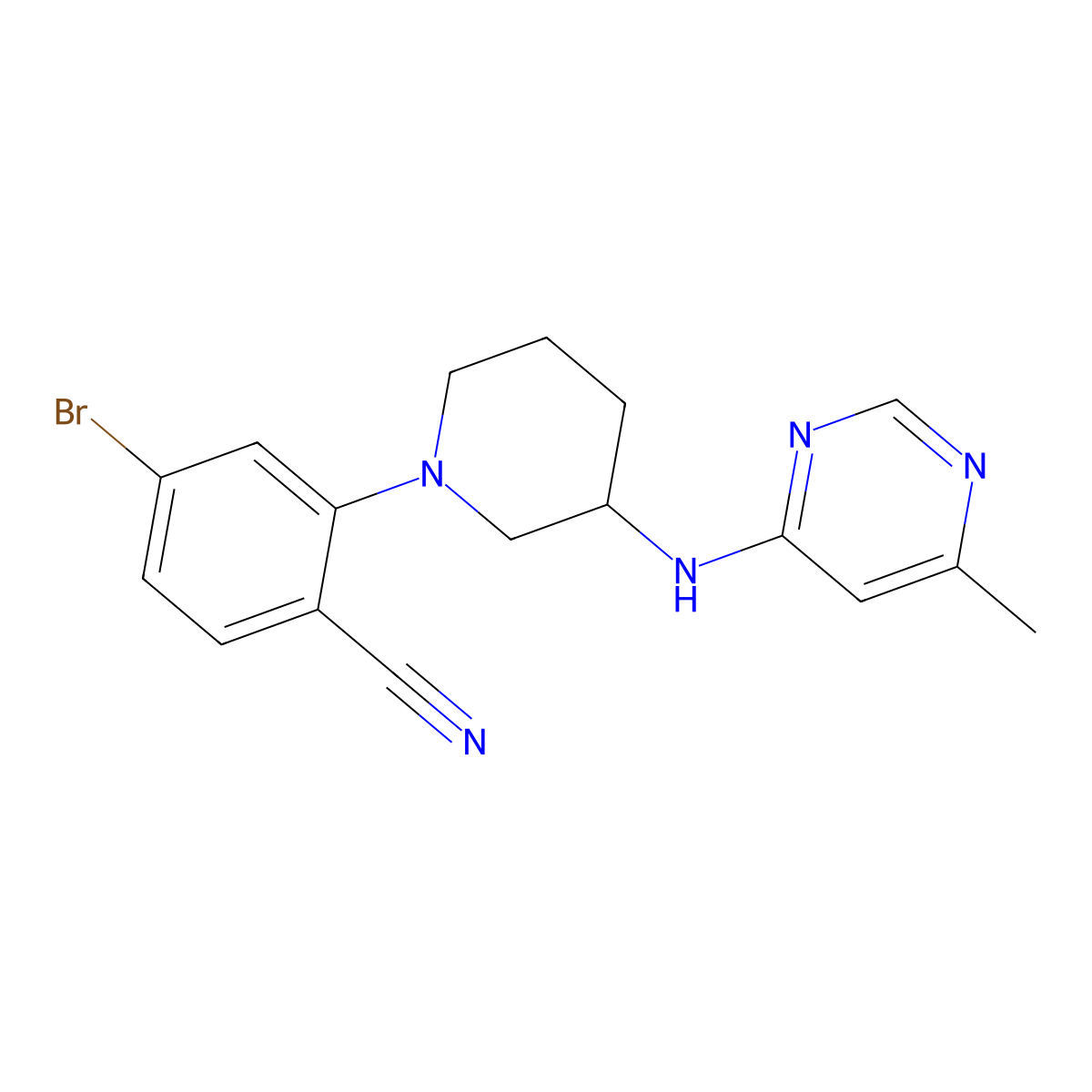 4-Bromo-2-{3-[(6-methylpyrimidin-4-yl)amino]piperidin-1-yl}benzonitrile molecular structure, CAS 3054563-88-8