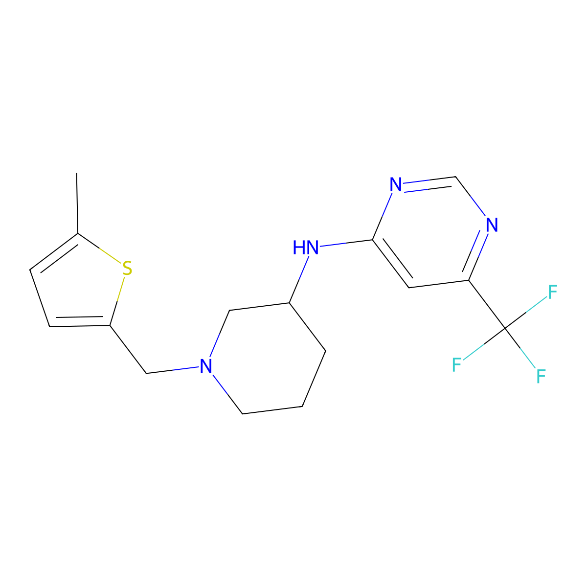 N-{1-[(5-methylthiophen-2-yl)methyl]piperidin-3-yl}-6-(trifluoromethyl)pyrimidin-4-amine molecular structure, CAS 3054563-89-9