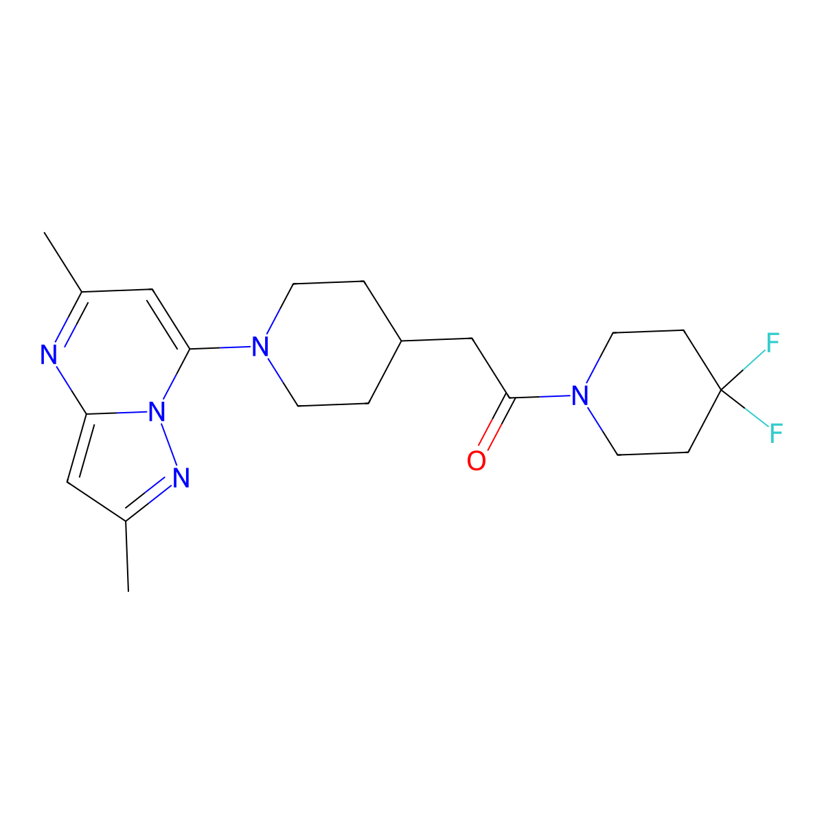 1-(4,4-Difluoropiperidin-1-yl)-2-(1-{2,5-dimethylpyrazolo[1,5-a]pyrimidin-7-yl}piperidin-4-yl)ethan-1-one molecular structure, CAS 3054563-90-2
