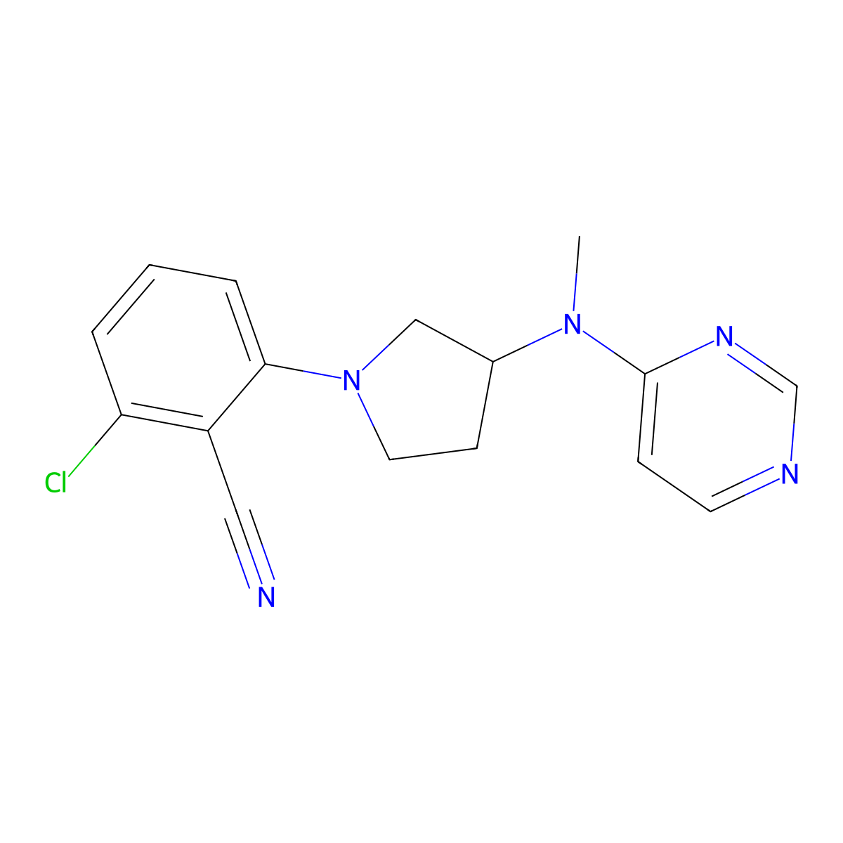 2-Chloro-6-{3-[methyl(pyrimidin-4-yl)amino]pyrrolidin-1-yl}benzonitrile molecular structure, CAS 3054563-92-4