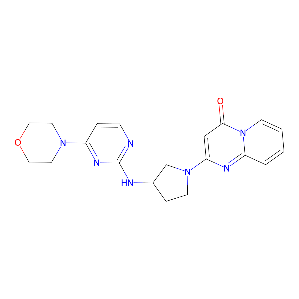 2-(3-{[4-(morpholin-4-yl)pyrimidin-2-yl]amino}pyrrolidin-1-yl)-4H-pyrido[1,2-a]pyrimidin-4-one molecular structure, CAS 3054563-94-6
