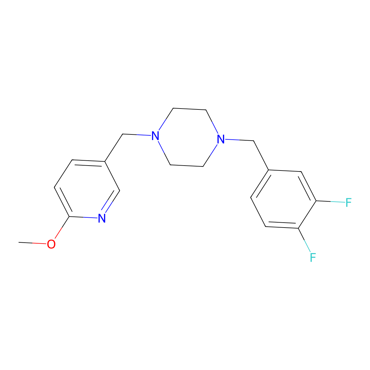 1-[(3,4-Difluorophenyl)methyl]-4-[(6-methoxypyridin-3-yl)methyl]piperazine molecular structure, CAS 3054563-95-7