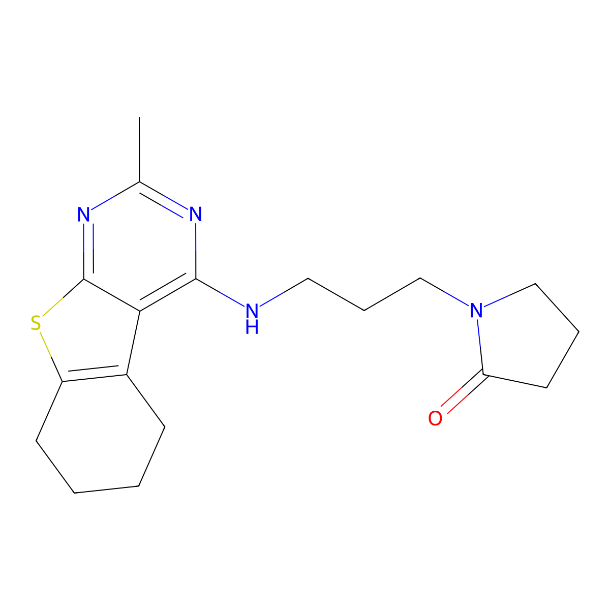 1-[3-({5-Methyl-8-thia-4,6-diazatricyclo[7.4.0.0(2),]trideca-1(9),2,4,6-tetraen-3-yl}amino)propyl]pyrrolidin-2-one molecular structure, CAS 3054563-97-9