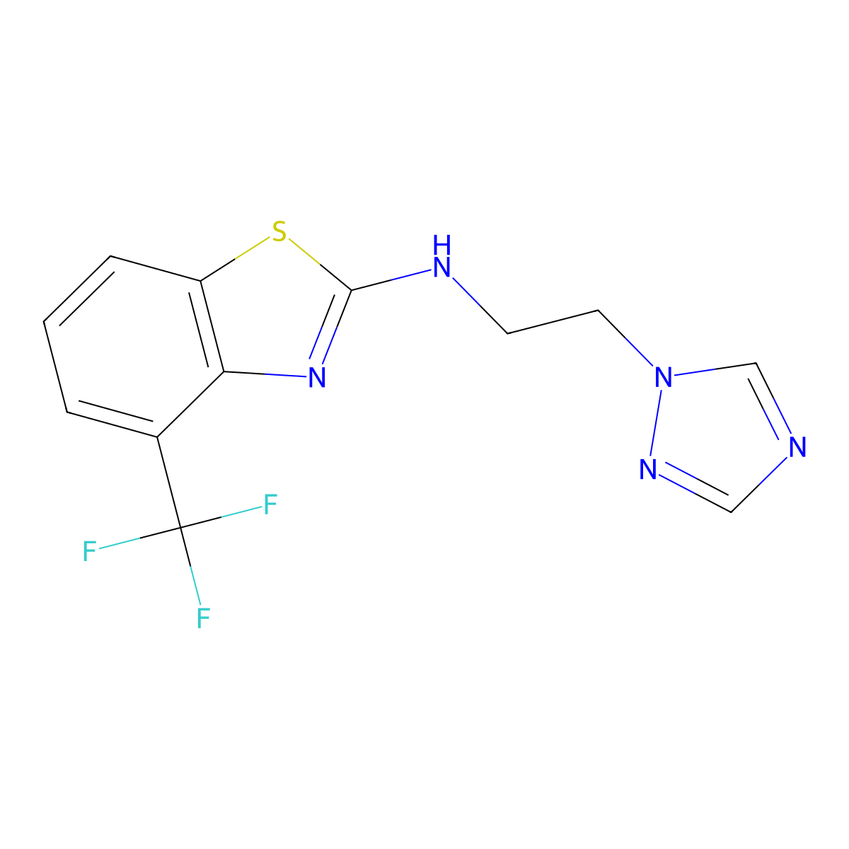N-[2-(1H-1,2,4-triazol-1-yl)ethyl]-4-(trifluoromethyl)-1,3-benzothiazol-2-amine molecular structure, CAS 3054563-98-0