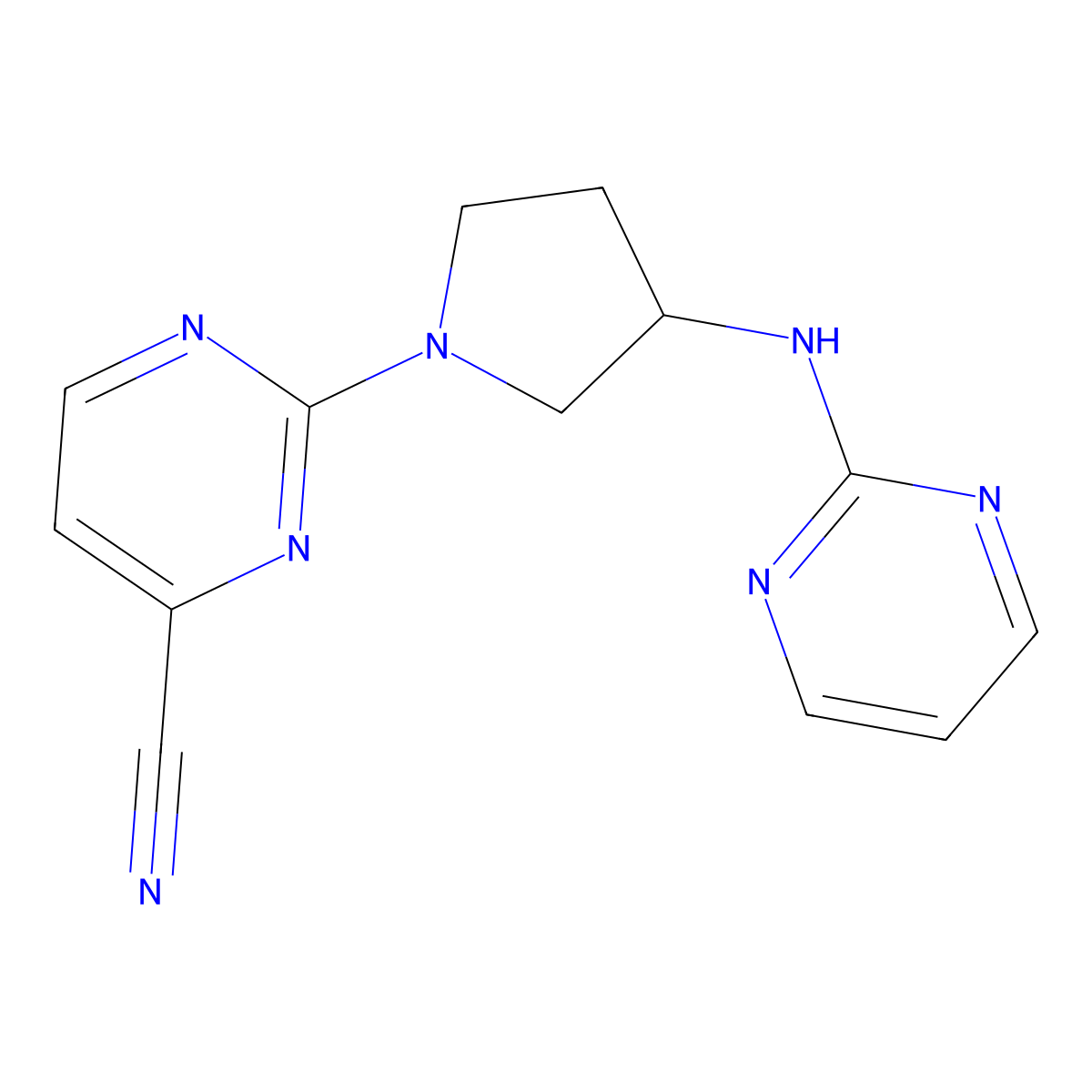2-{3-[(Pyrimidin-2-yl)amino]pyrrolidin-1-yl}pyrimidine-4-carbonitrile molecular structure, CAS 3054563-99-1