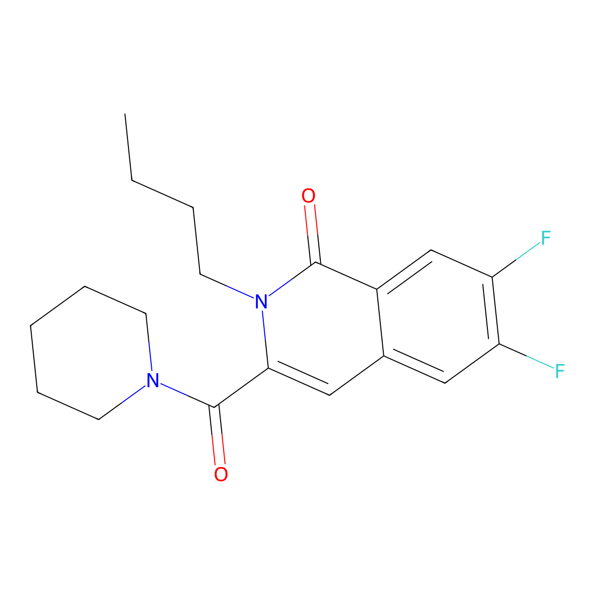 2-Butyl-6,7-difluoro-3-(piperidine-1-carbonyl)-1,2-dihydroisoquinolin-1-one molecular structure, CAS 3054564-06-3