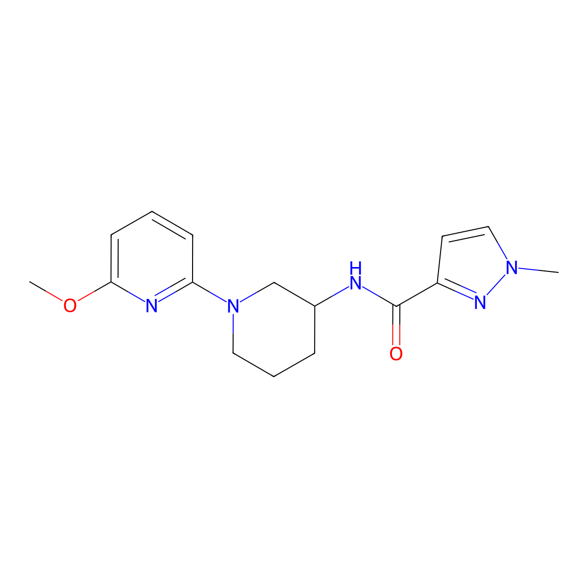 N-[1-(6-methoxypyridin-2-yl)piperidin-3-yl]-1-methyl-1H-pyrazole-3-carboxamide molecular structure, CAS 3054564-07-4