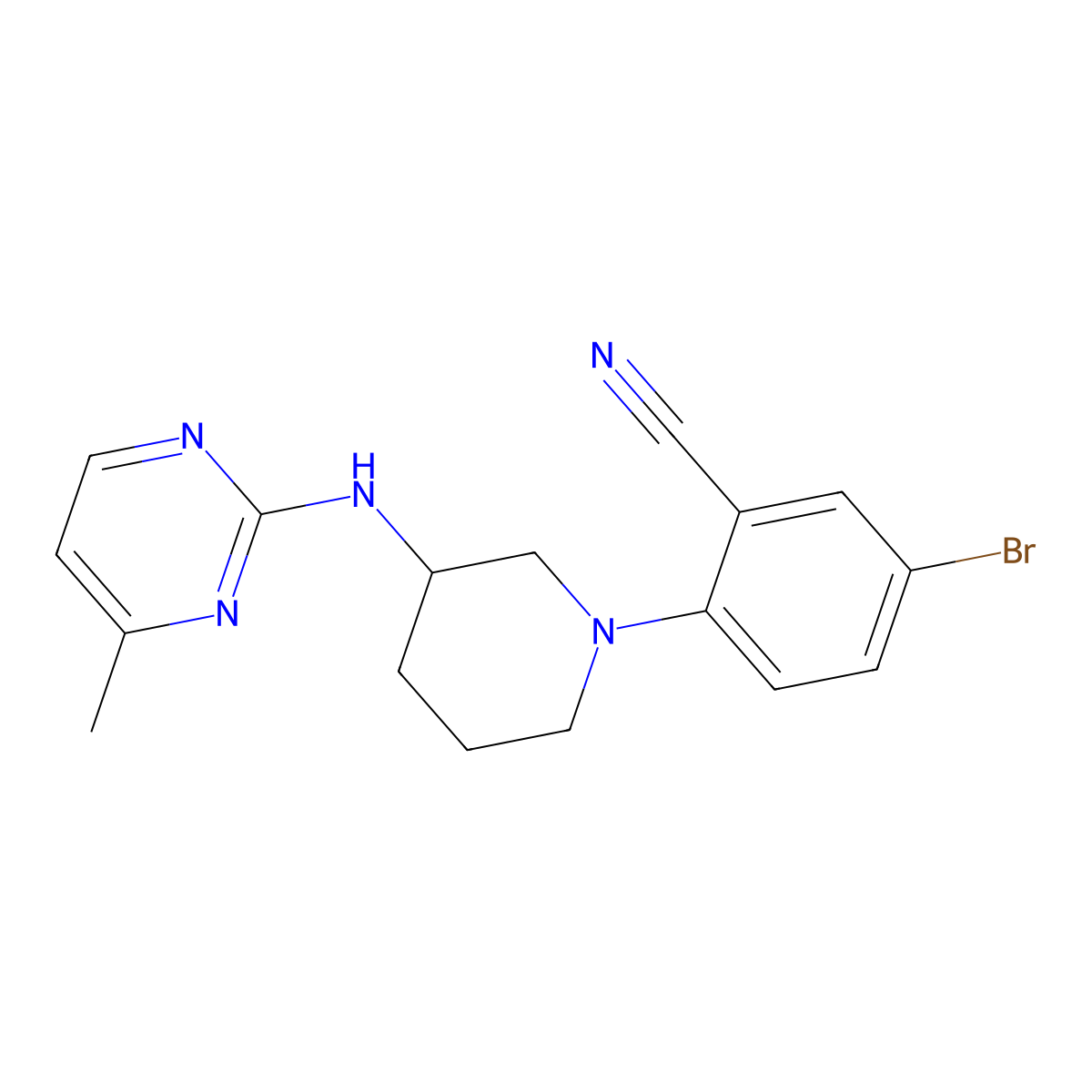 5-Bromo-2-{3-[(4-methylpyrimidin-2-yl)amino]piperidin-1-yl}benzonitrile molecular structure, CAS 3054564-08-5