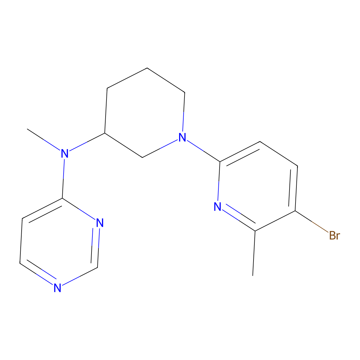 N-[1-(5-bromo-6-methylpyridin-2-yl)piperidin-3-yl]-N-methylpyrimidin-4-amine molecular structure, CAS 3054564-10-9