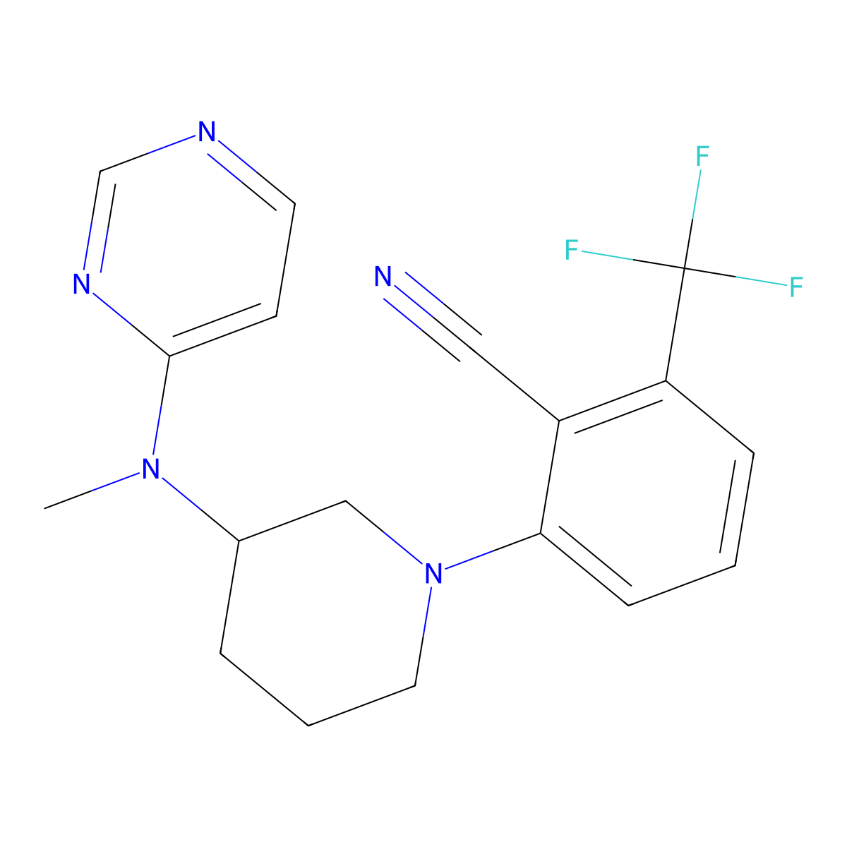 2-{3-[Methyl(pyrimidin-4-yl)amino]piperidin-1-yl}-6-(trifluoromethyl)benzonitrile molecular structure, CAS 3054564-15-4