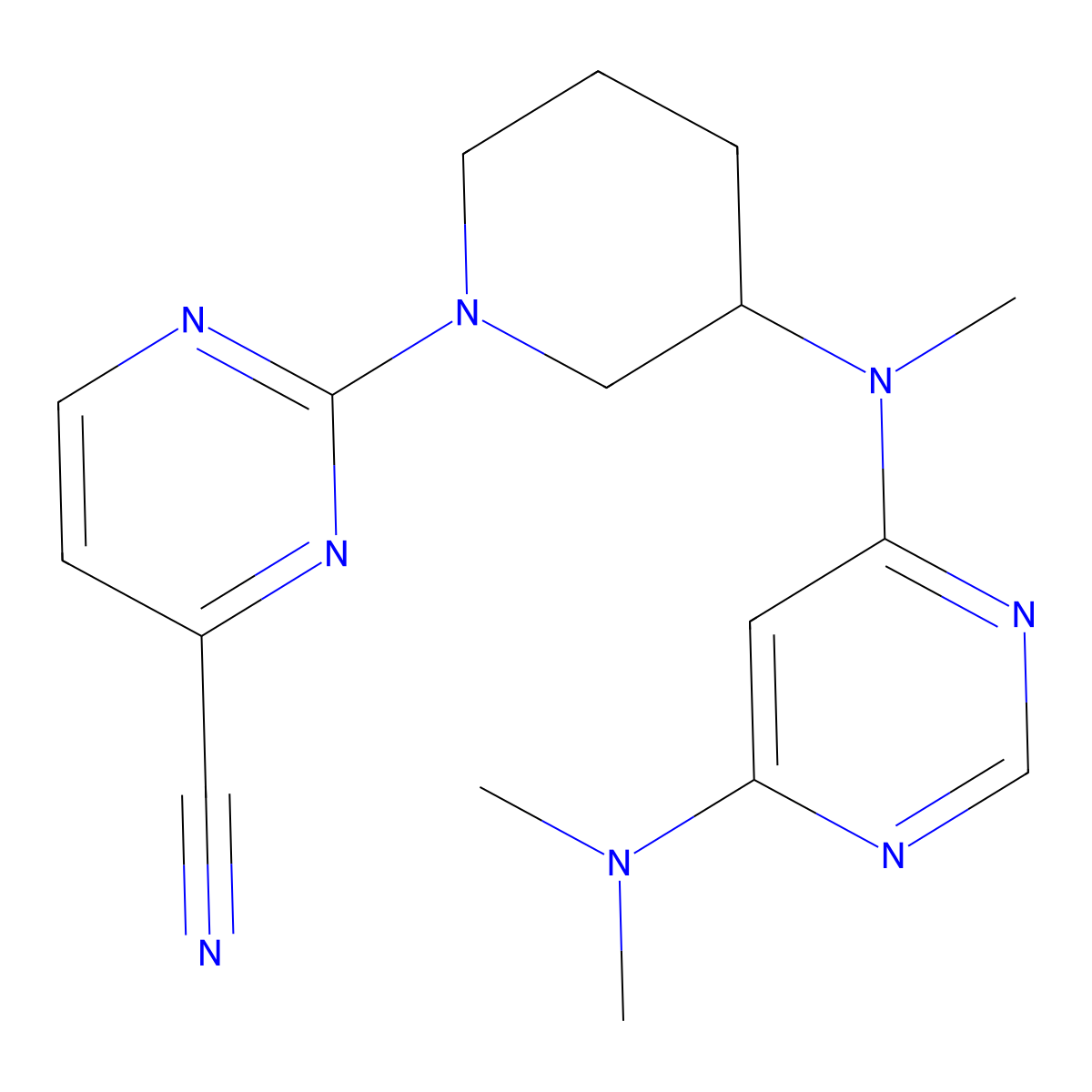 2-(3-{[6-(Dimethylamino)pyrimidin-4-yl](methyl)amino}piperidin-1-yl)pyrimidine-4-carbonitrile molecular structure, CAS 3054564-23-4