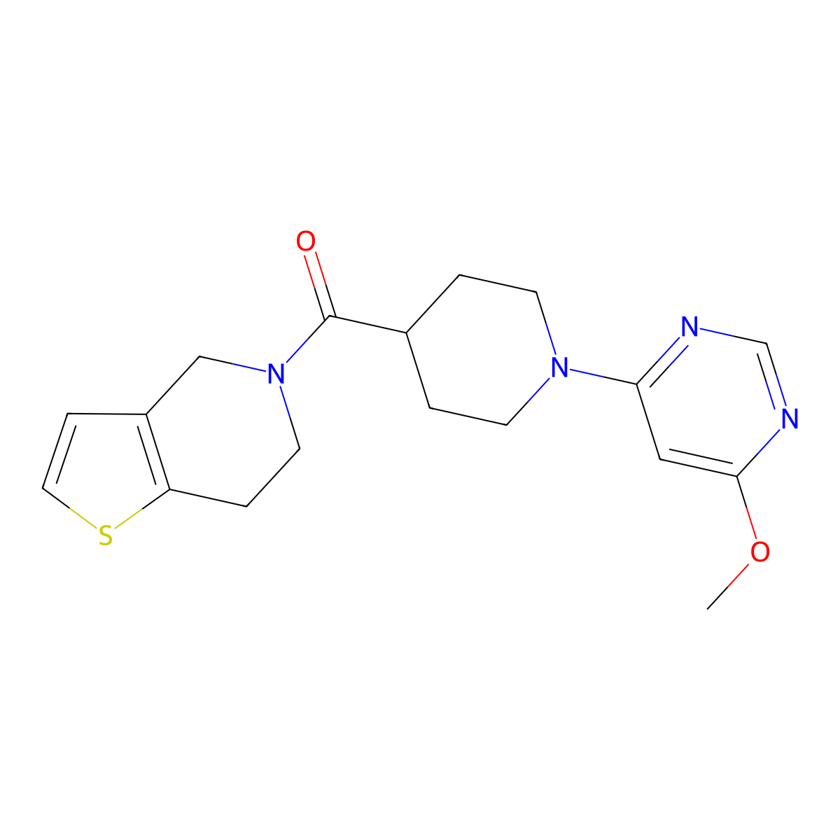4-methoxy-6-(4-{4H,5H,6H,7H-thieno[3,2-c]pyridine-5-carbonyl}piperidin-1-yl)pyrimidine molecular structure, CAS 3054564-26-7