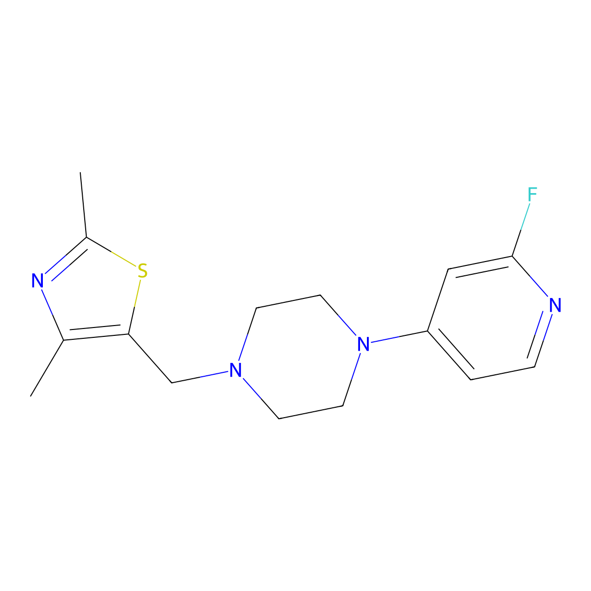 1-[(2,4-Dimethyl-1,3-thiazol-5-yl)methyl]-4-(2-fluoropyridin-4-yl)piperazine molecular structure, CAS 3054564-32-5